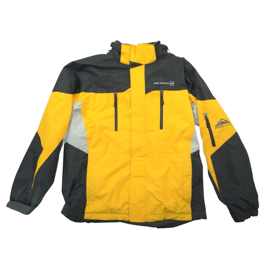 Free‎ Country FCXtreme Mens Yellow Grey Hooded Ski Jacket Fleece Lined Small